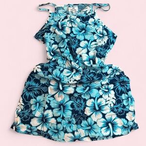 28 Palms Blue Floral Halter Romper M